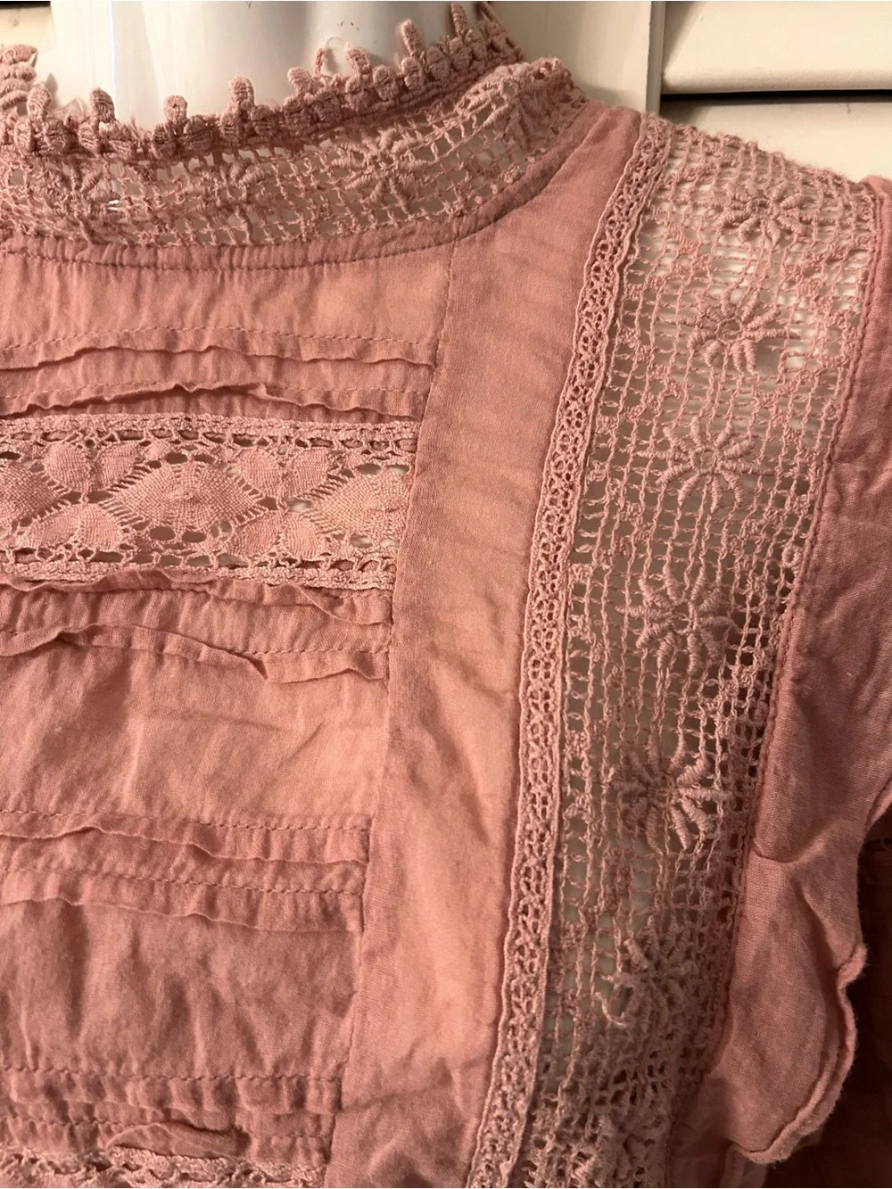 FP One Sydney  Lace-Panel Pink Blouse with Puff Sleeves